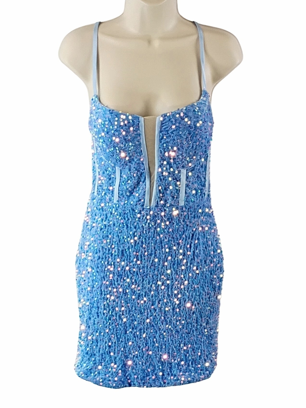Sparkling Light Blue Sequin Mini Dress